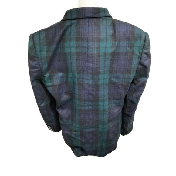 Giorgio Sant'Angelo Blue Green Plaid Wool Peacoat 12, Vintage, Preppy, Cozy - Picture 3 of 9